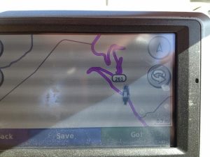 Image of a GPS screen mapping a very windy road travelled