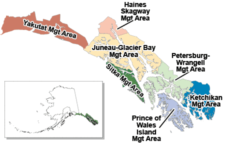 Image of a map of the regions of Southeast Alaska
